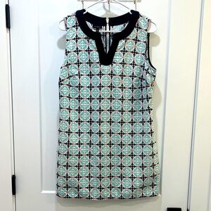 Talbots Geometric Mini Dress, Navy & Turquoise Blue, Size 10, hemmed to 31”